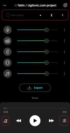 Mixer section (Android app)