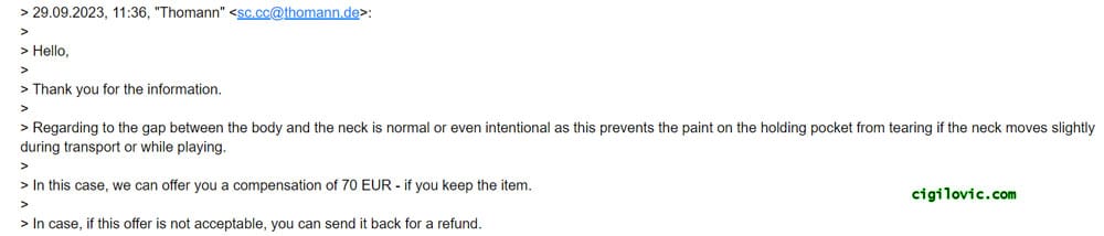 Neck pocket gap Thomann answers