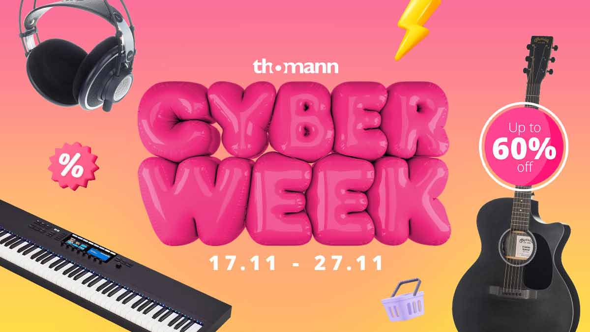 The biggest Thomann Cyberweek of all time! From November 17th to 27th 2023,deals with up to 60% discount on products ranging from guitars, amps, and pedals through to pianos, synths, drums, DJ gear, and more!